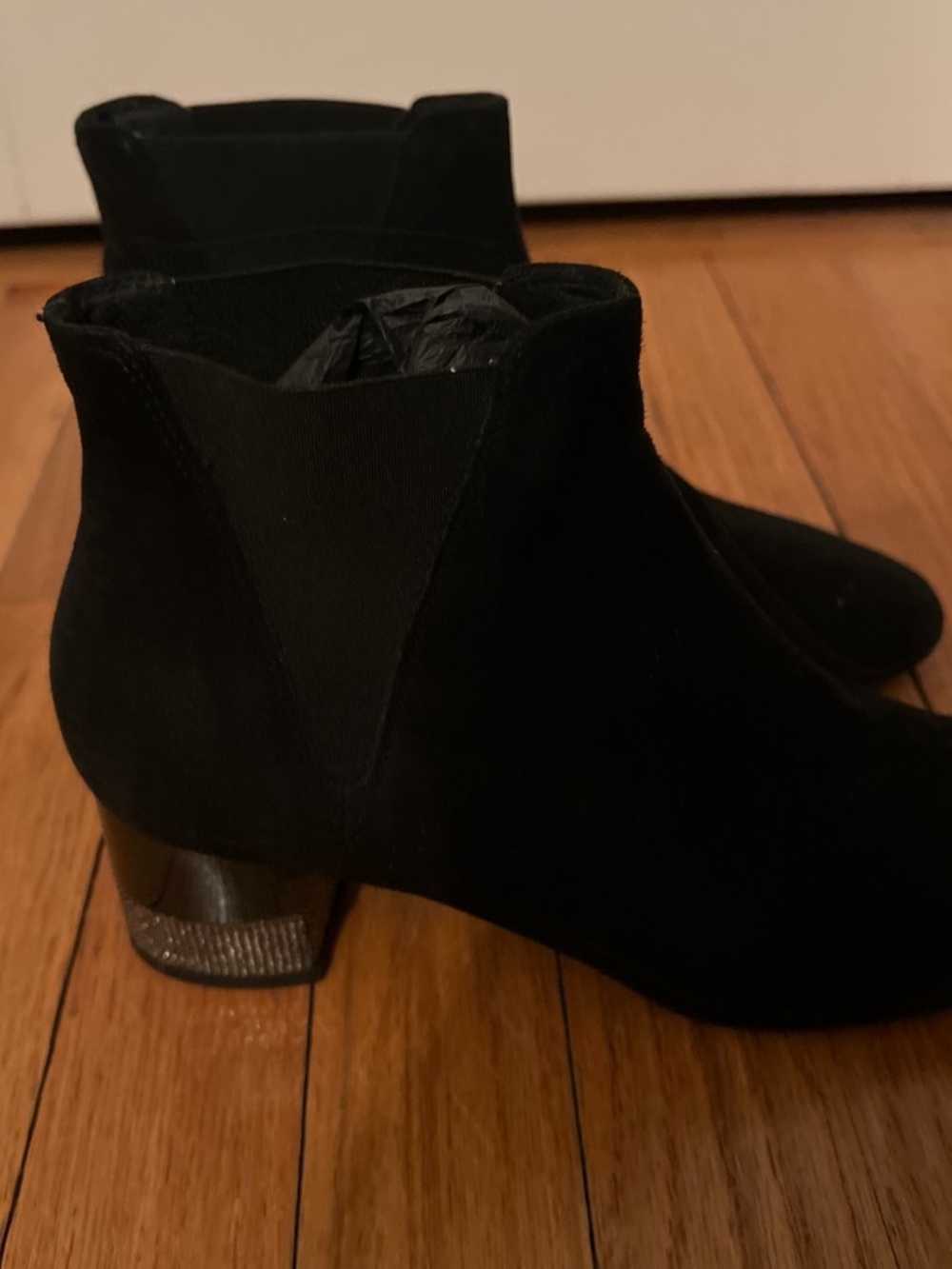 Geox Black Suede Chelsea Ankle Boots with Decorative Block Heel